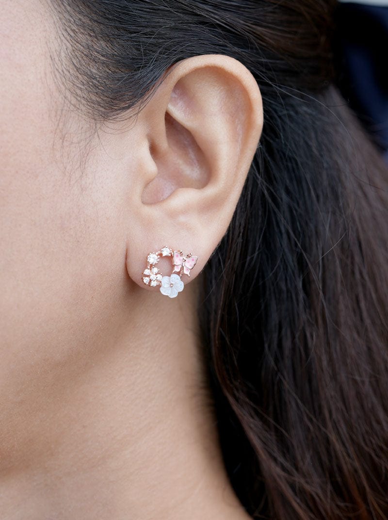 Circle Flower & Floral Butterfly Stud Earrings