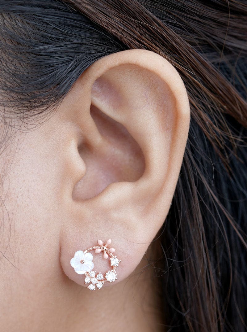Circle Flower & Floral Butterfly Stud Earrings