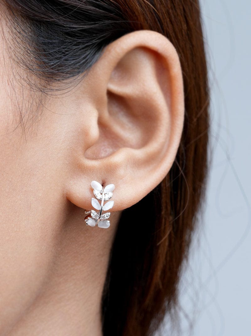 Row Leaves Hoop Earrings Silver
