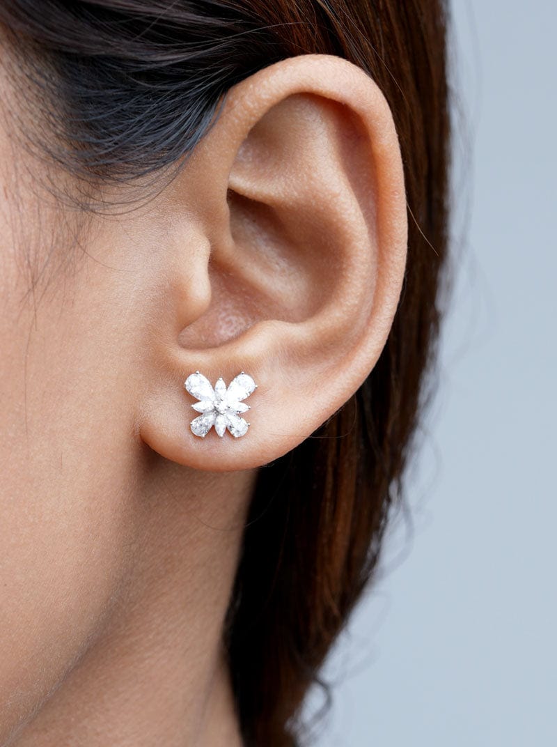 Diamond Butterfly Stud Earrings Silver
