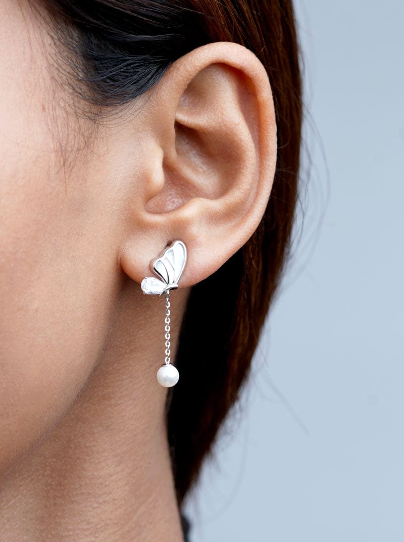Butterfly Wing Drop Earrings Silver