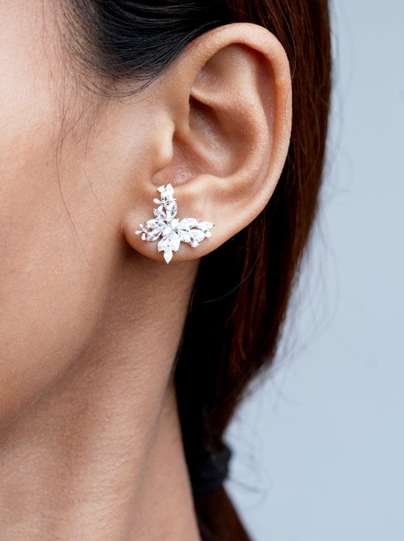 Pink & White Floral Butterfly Stud Earrings Silver