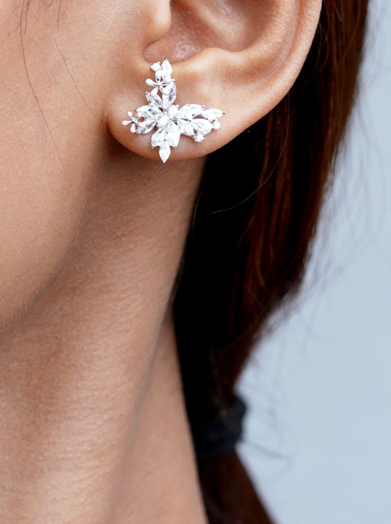Pink & White Floral Butterfly Stud Earrings