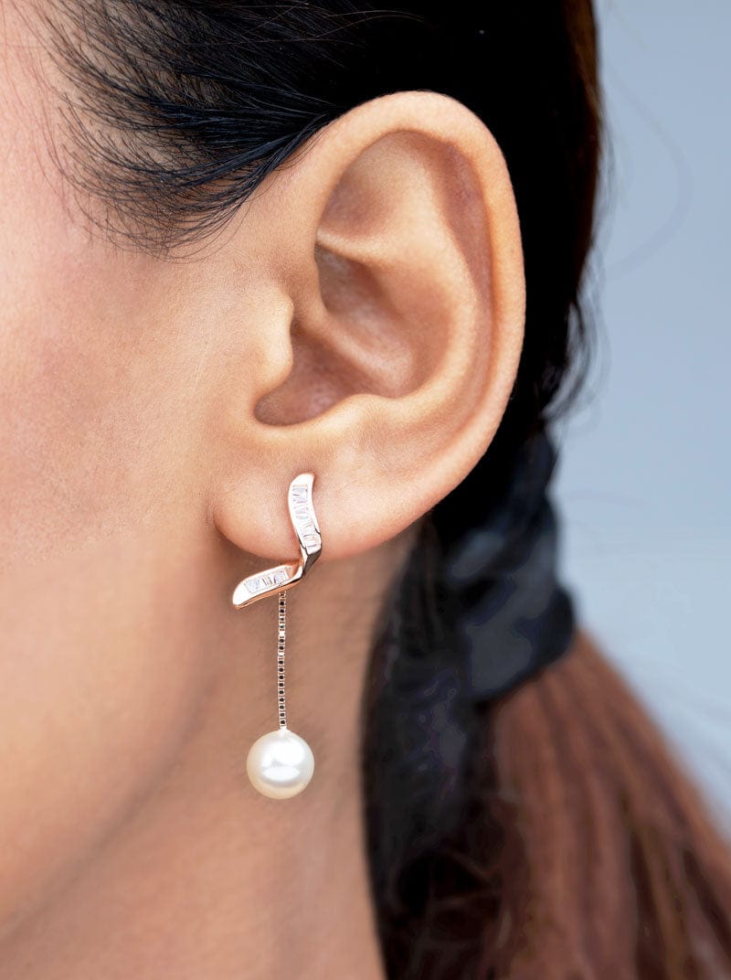Wings Pearl Drop Earrings Rose Gold