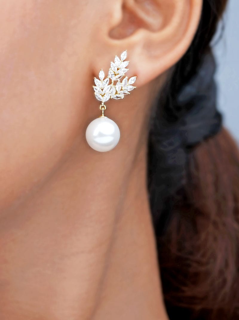 Leaves and Pearl Drop Earrings