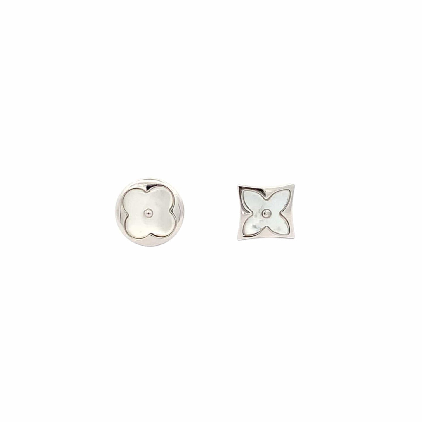 Circle & Square Stud Earrings (Pure Silver) - Silver