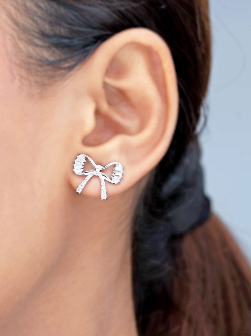 Ribbon bow Stud Earrings Silver