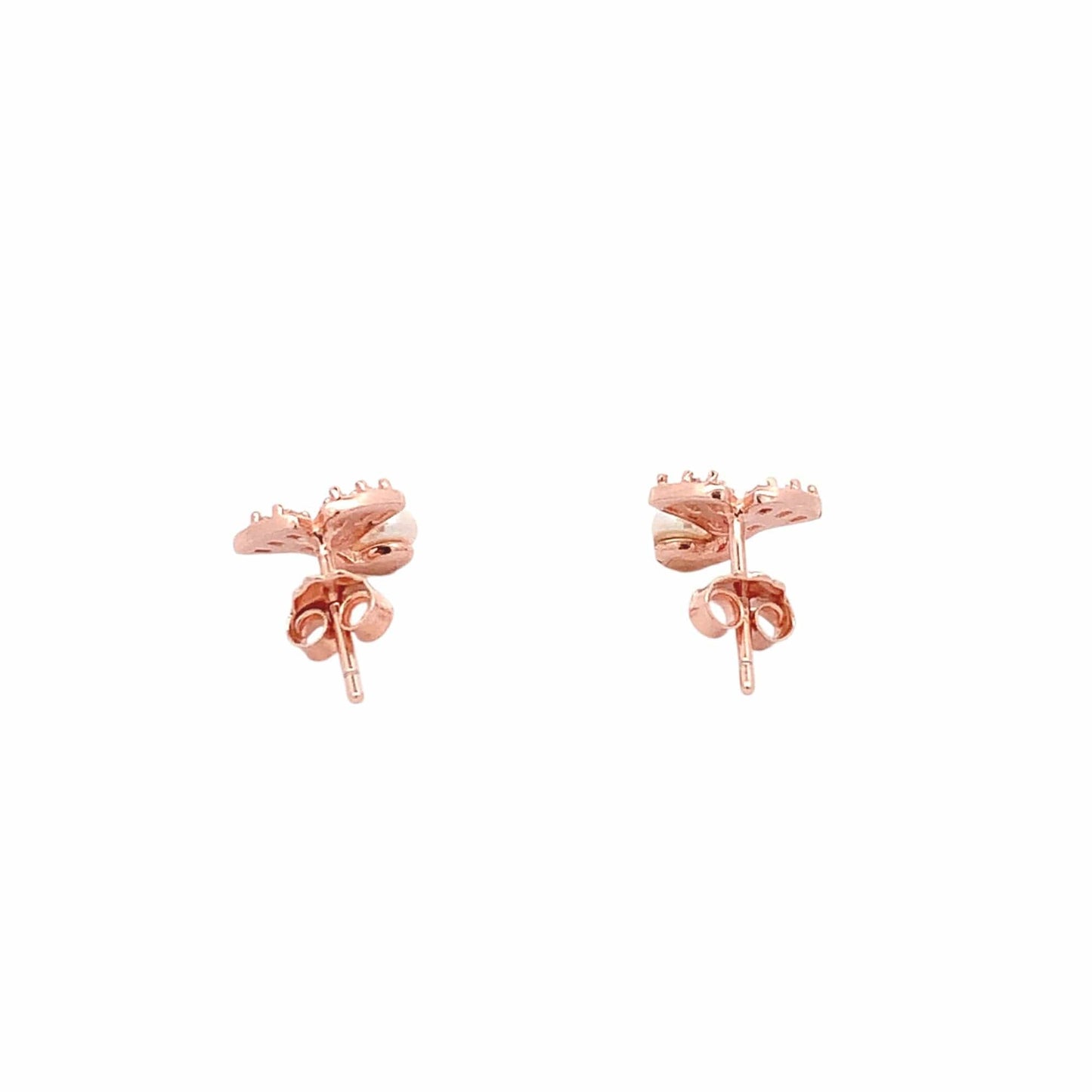 Fan Pearl Stud Earrings (Pure Silver) - Rose Gold