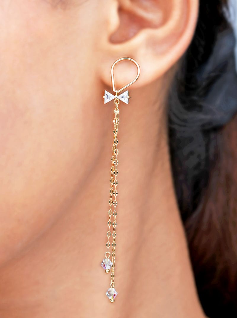 Studded Bow Tassel drop Earrings
