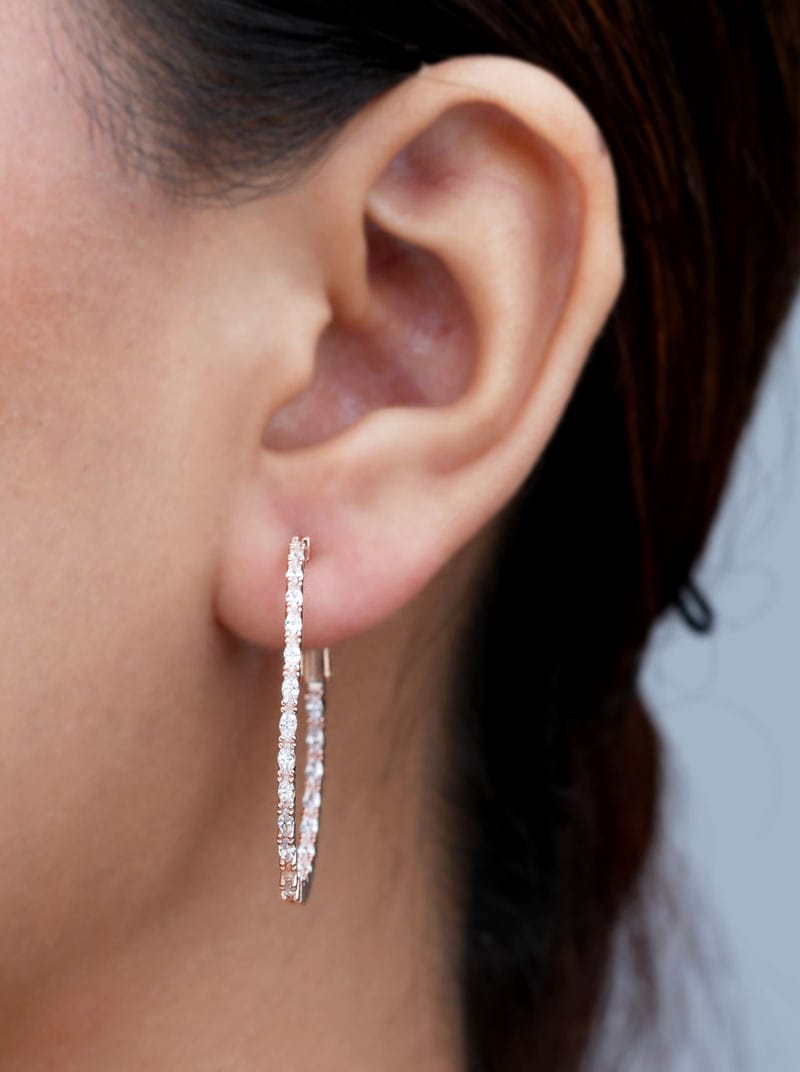 Inside-Out Zircon Circle Hoop Earrings Rose Gold