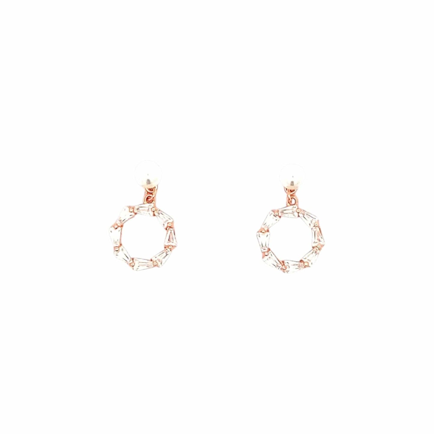 Baguette Circle Drop Earrings (Pure Silver) - Rose Gold