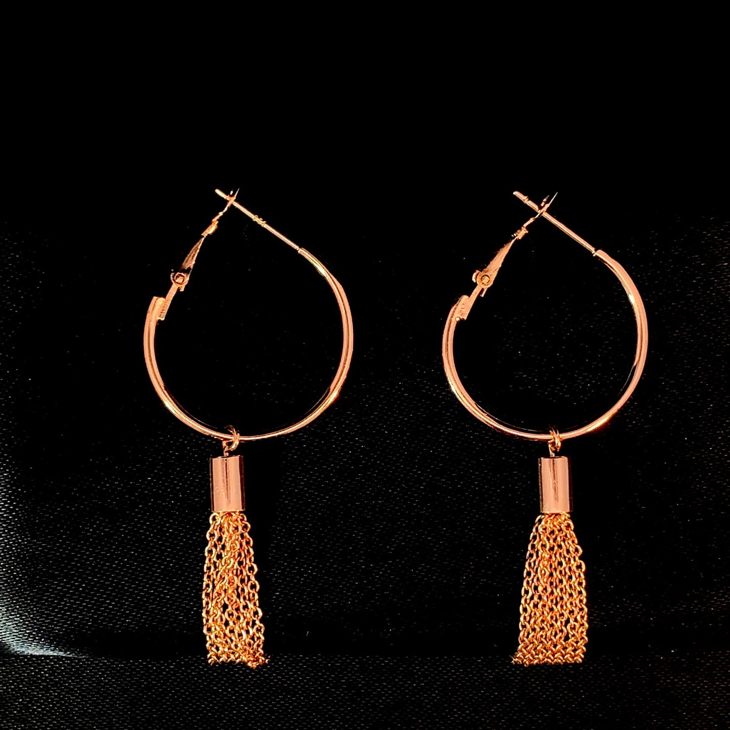 Tassel Circle Hoop Earrings Rose Gold