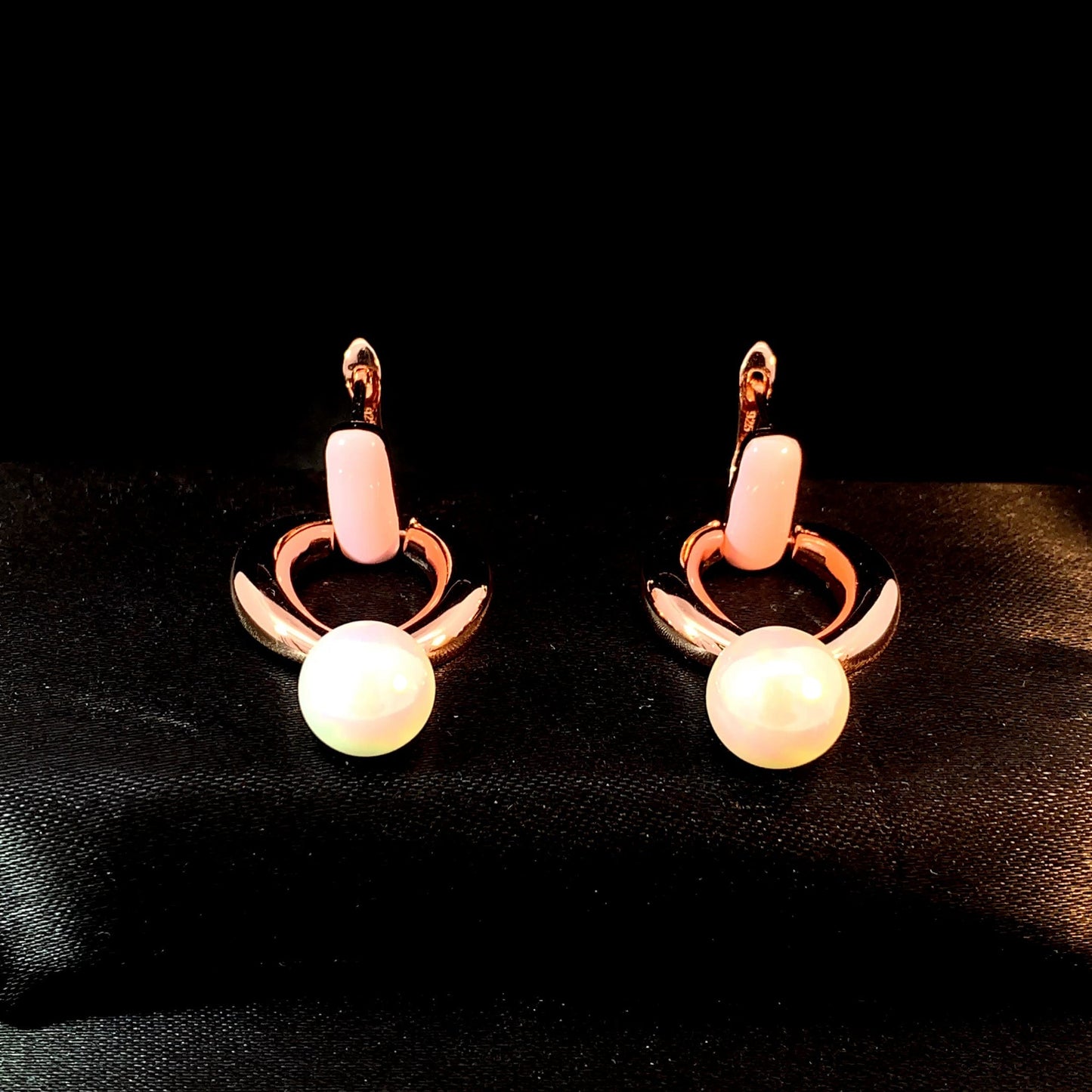 Blush Huggie Pearl Drop Plug Earrings Rose Gold