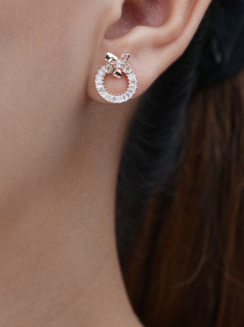 Blooming Circle Drop Earrings (Pure Silver) - Rose Gold