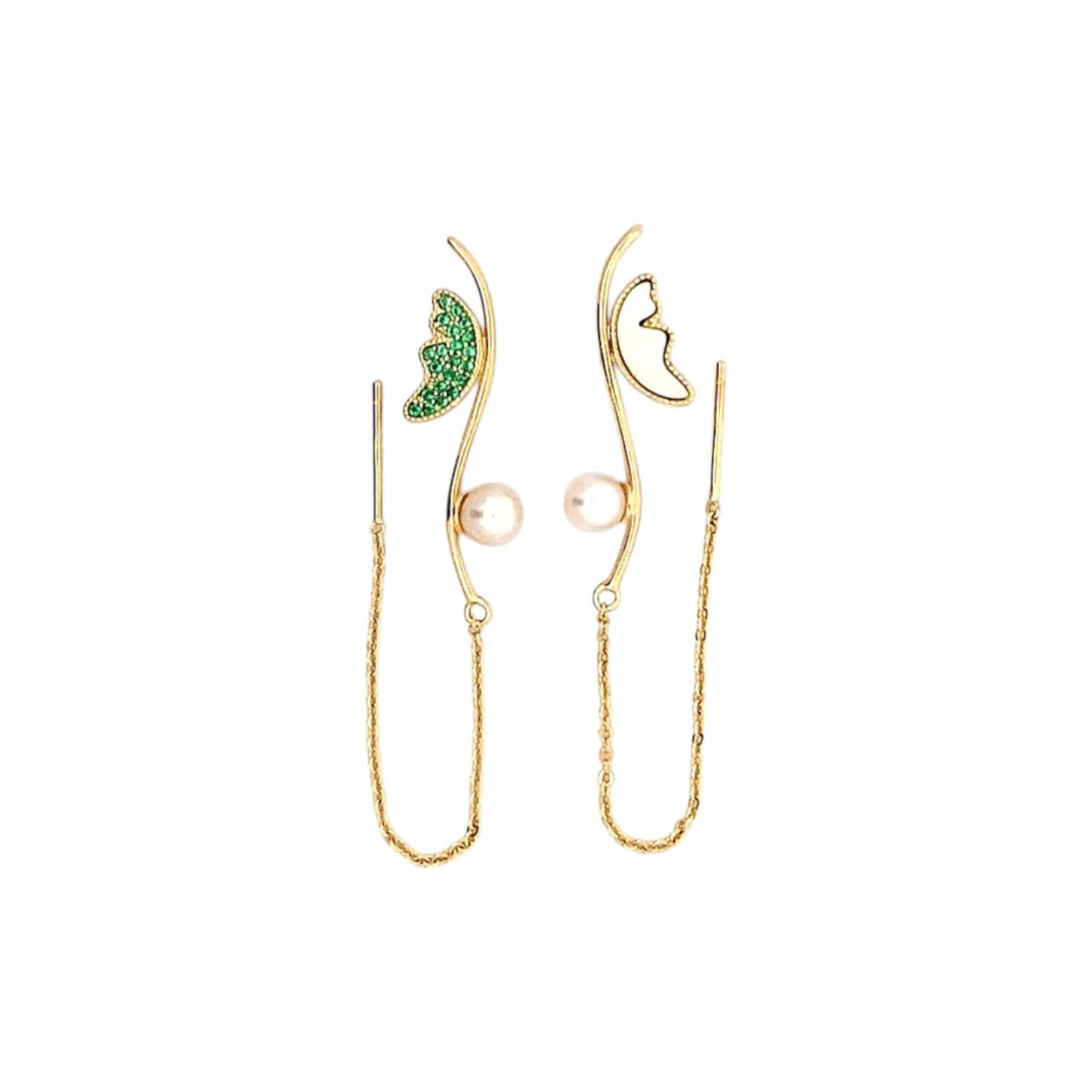 Butterfly Wings Threader Earrings (Pure Silver) - Gold