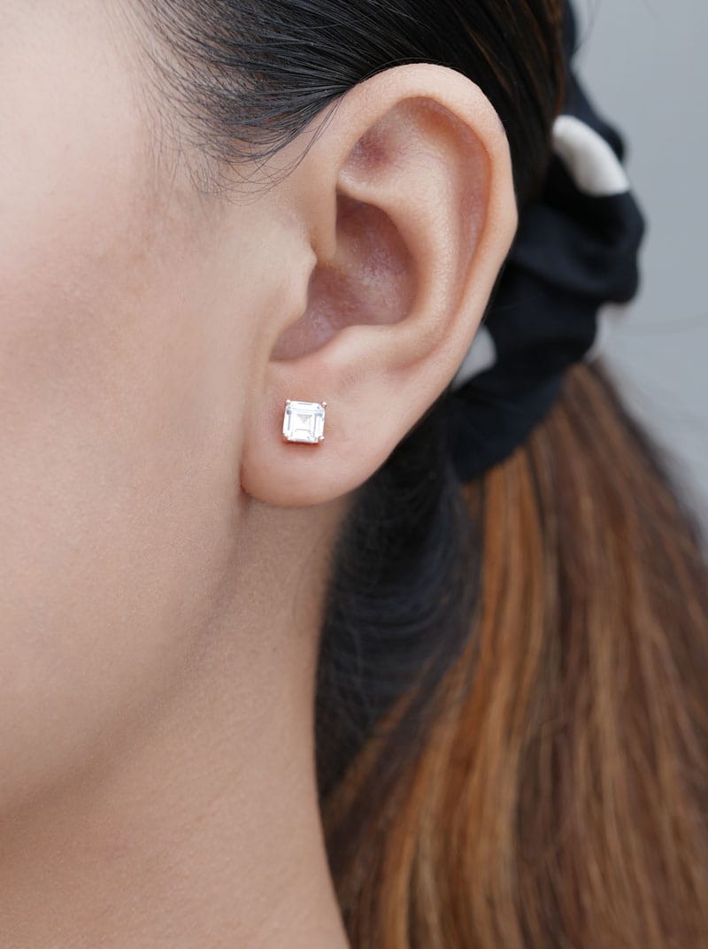 Baguette Square Stud Earrings (Pure Silver)