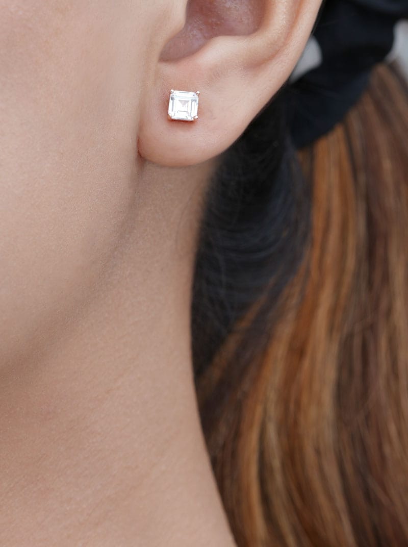 Baguette Square Stud Earrings (Pure Silver)