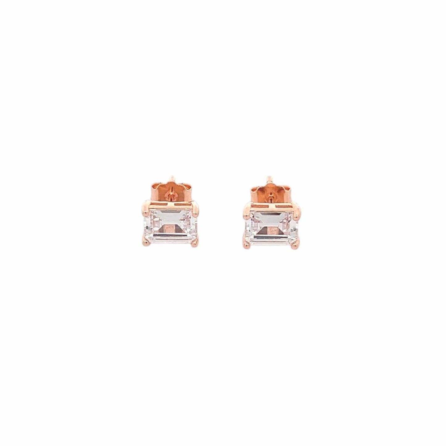 Baguette Rectangle Stud Earrings (Pure Silver) - Rose Gold