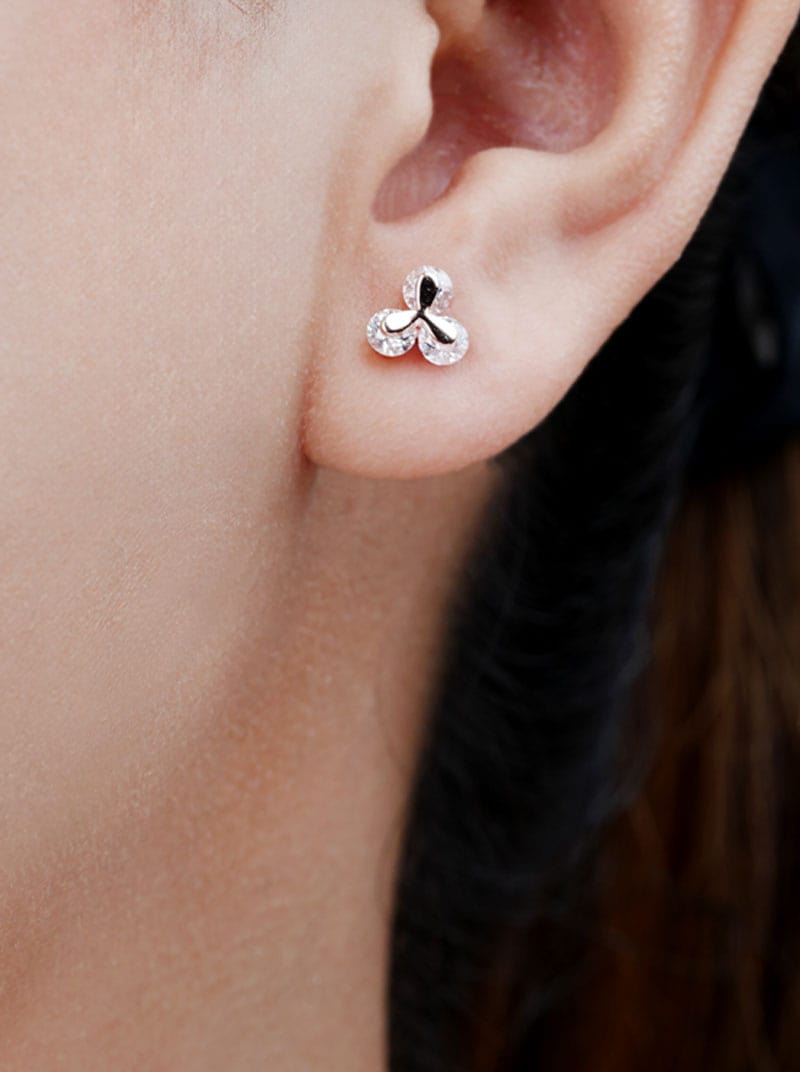Tiny Trillium Stud Earrings (Pure Silver) - Rose Gold