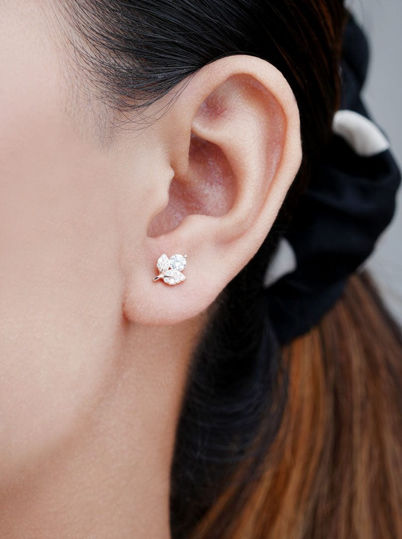 Double Leaf Brilliance Stud Earrings (Pure Silver)