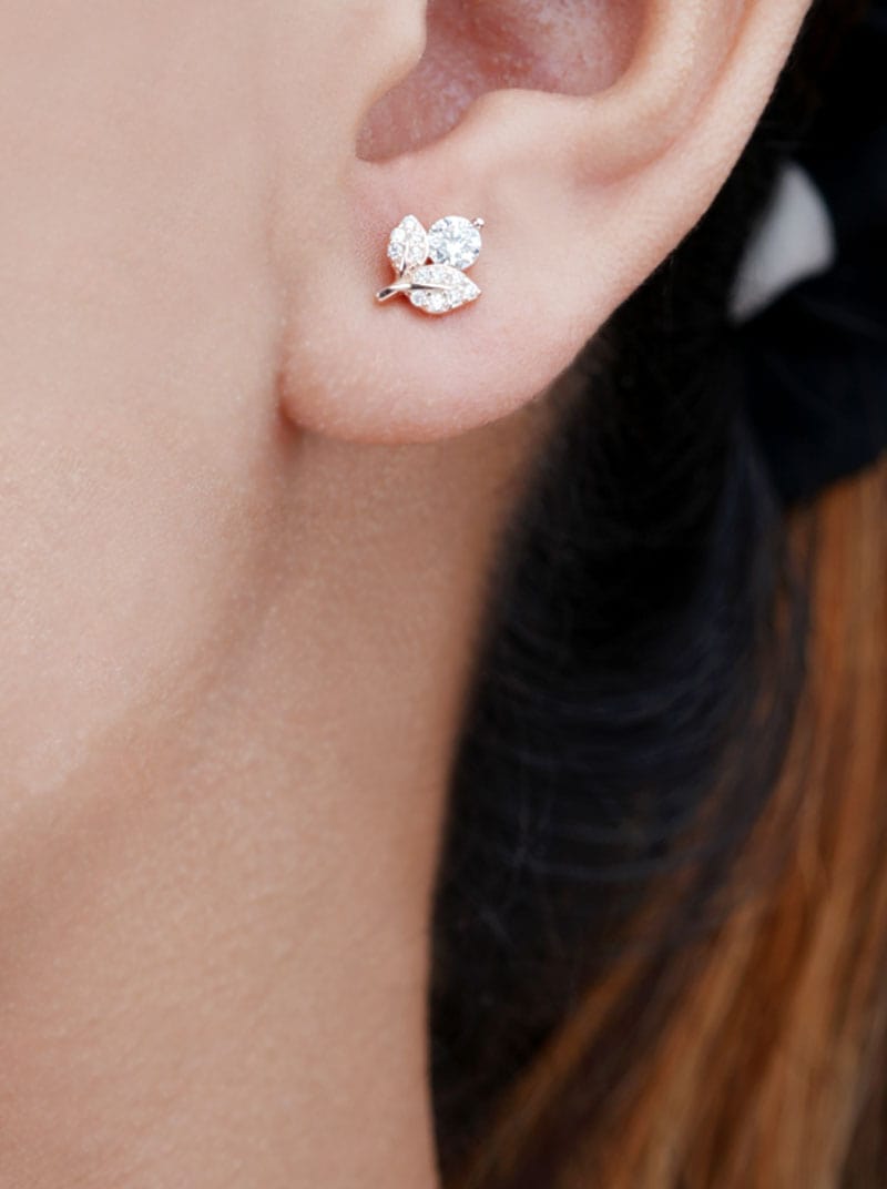 Double Leaf Brilliance Stud Earrings (Pure Silver)