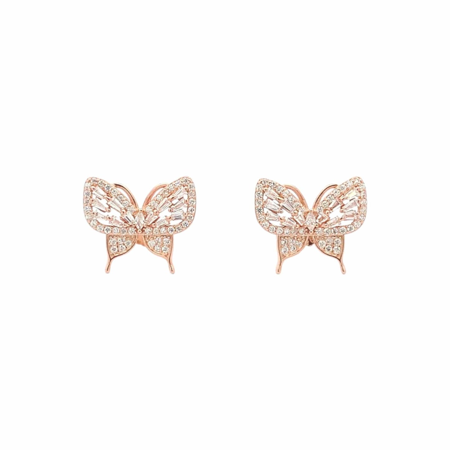 Swallowtail Butterfly Stud Earrings (Pure Silver) - Rose Gold