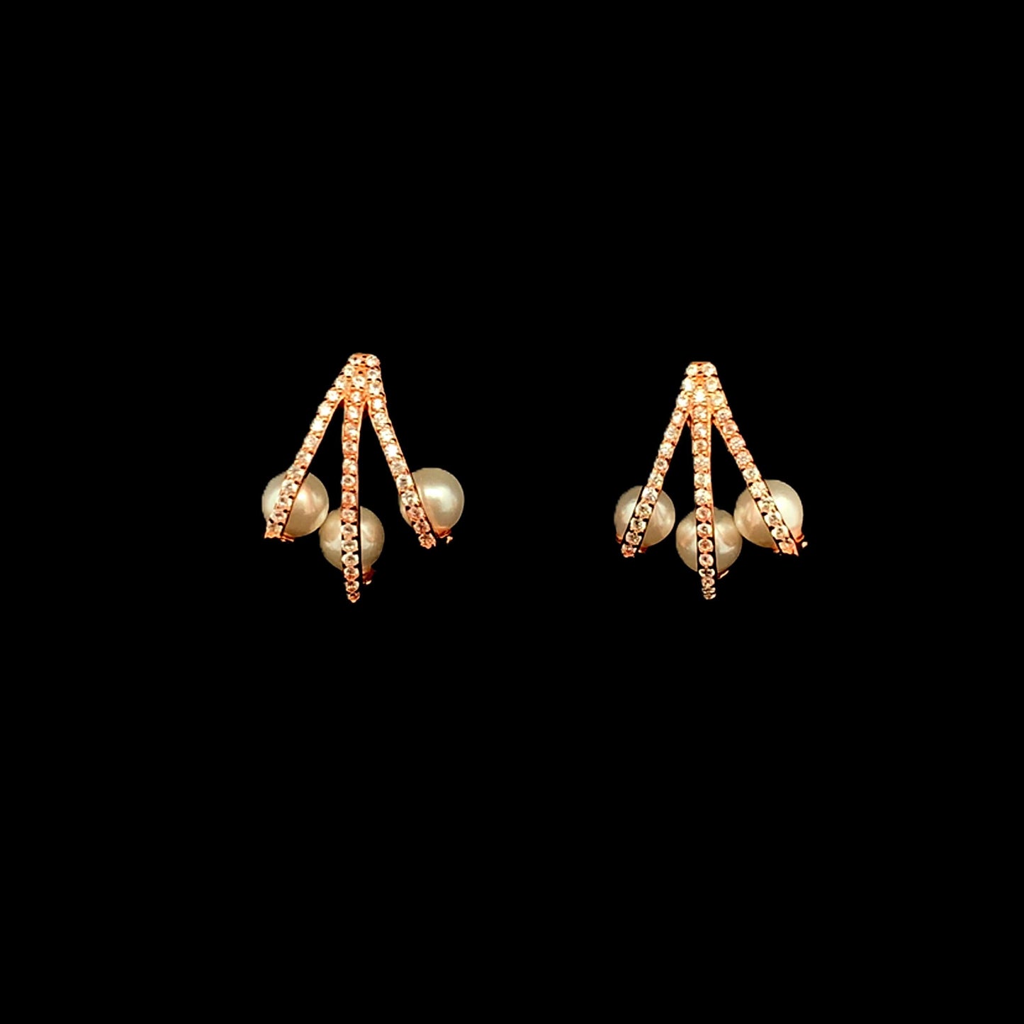 Pearl Cascade Ear Spike Earrings Rose Gold