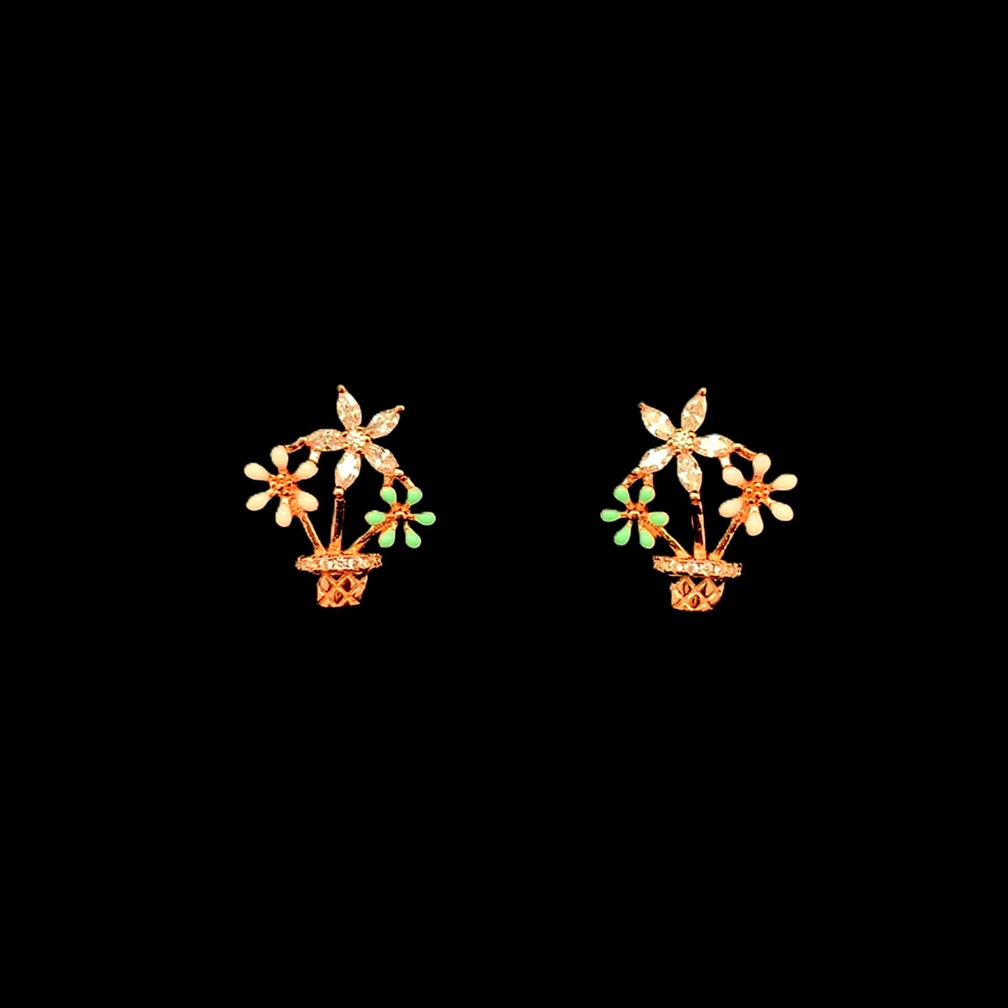 Flower Pot Stud Earrings Rose Gold