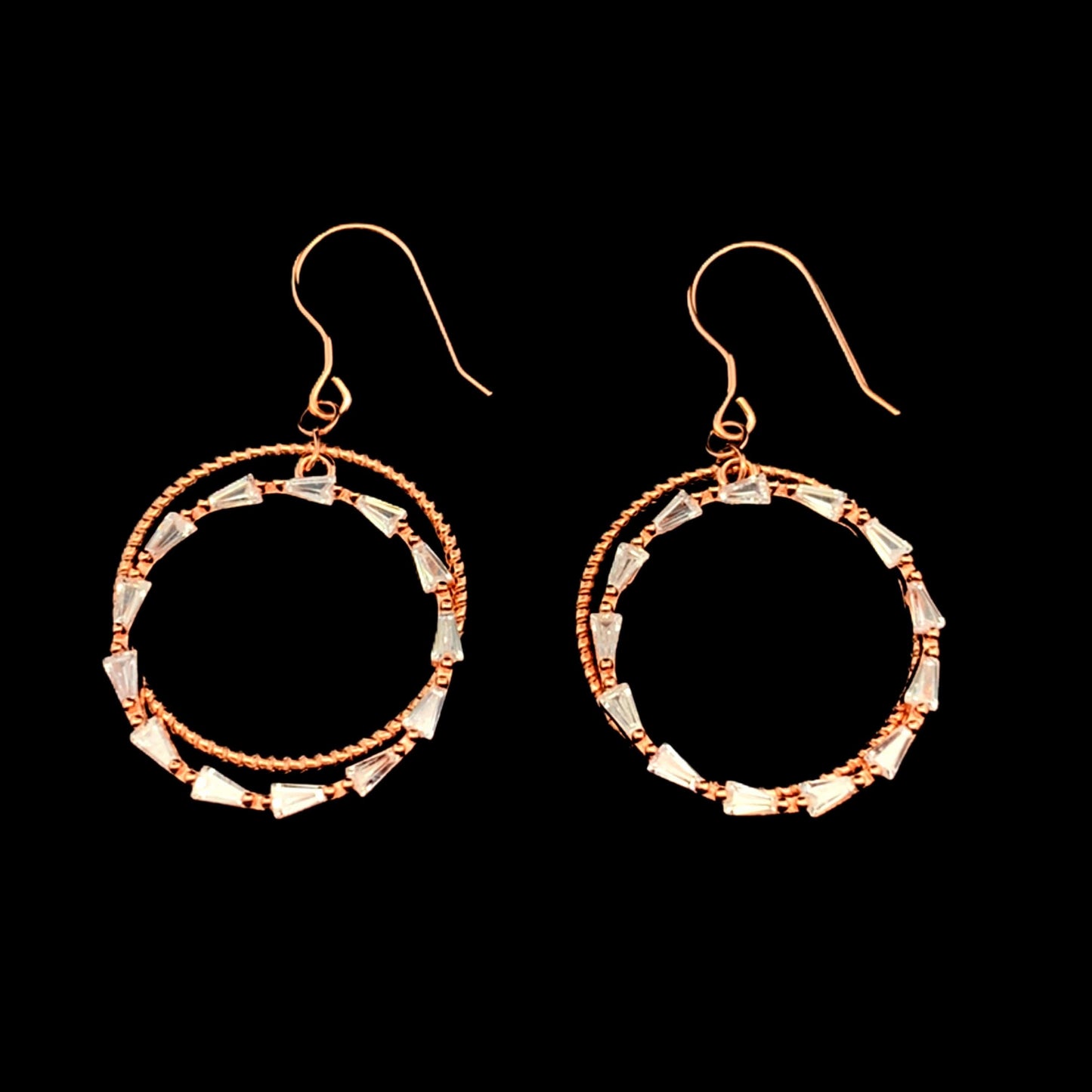 Dual Circle Dangle Earrings Rose Gold