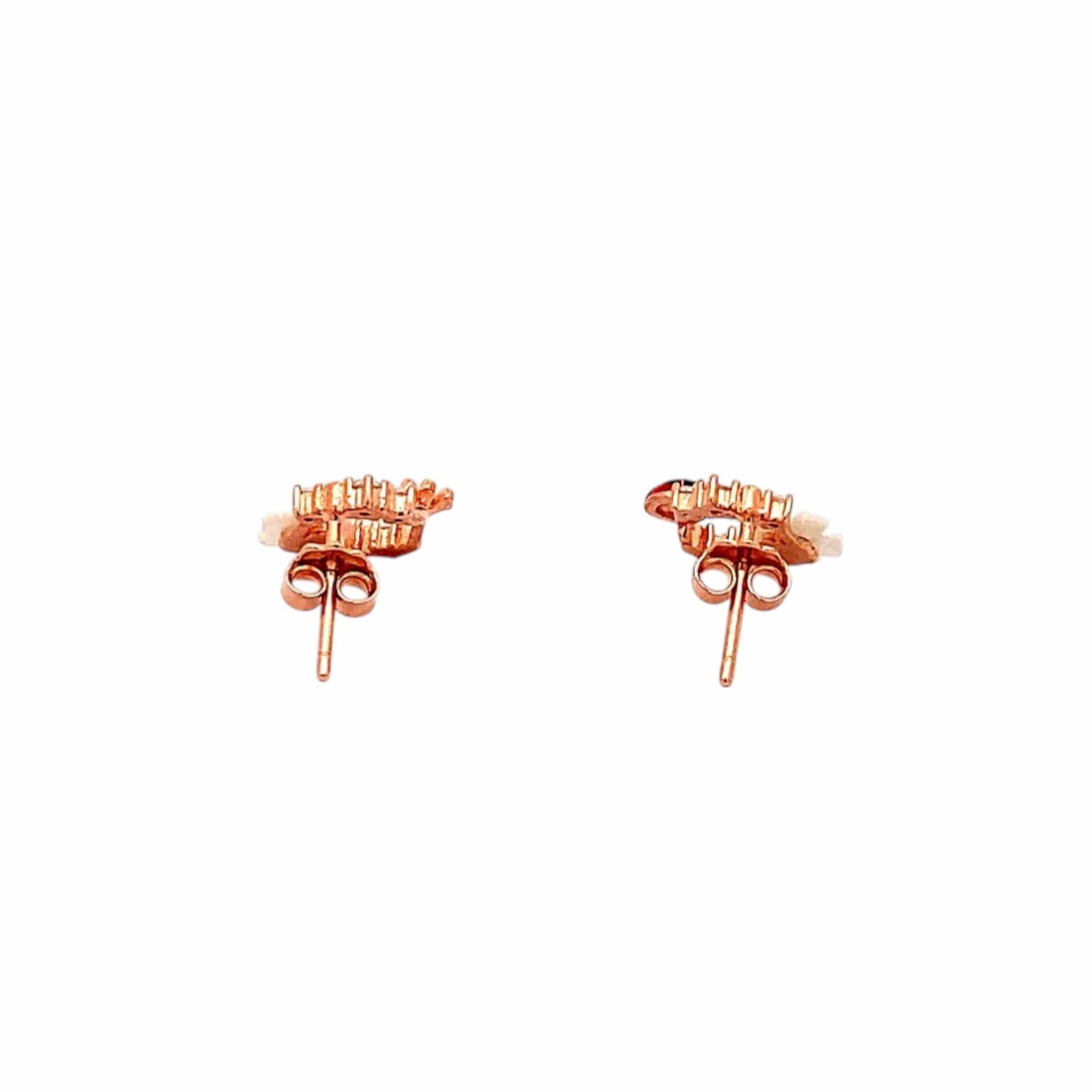 White Flower Ladybug Circle Stud Earrings (Pure Silver) - Rose Gold