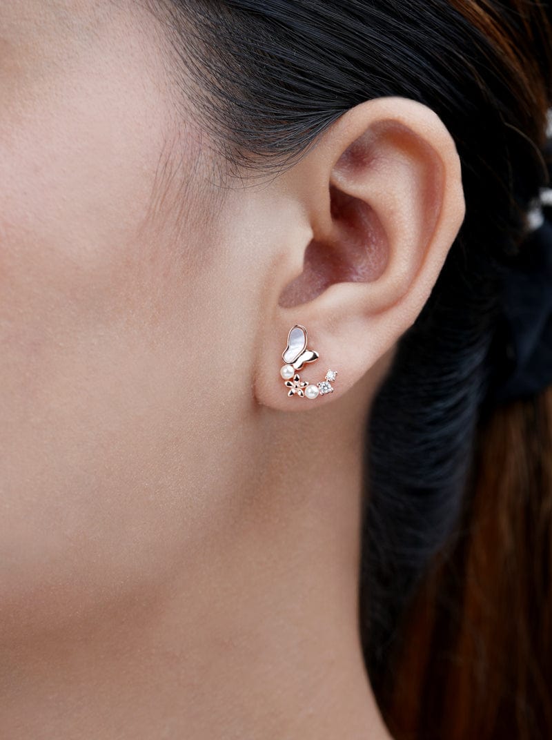 Butterfly Arc Stud Earrings (Pure Silver) - Rose Gold