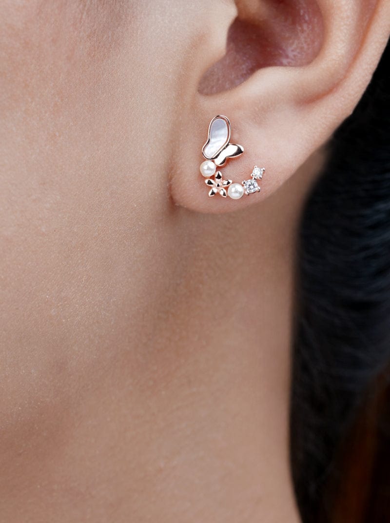 Butterfly Arc Stud Earrings (Pure Silver) - Rose Gold