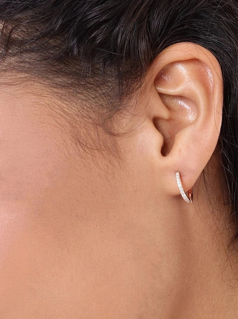 Sparkle Huggie Earrings (Pure Silver) - Rose Gold