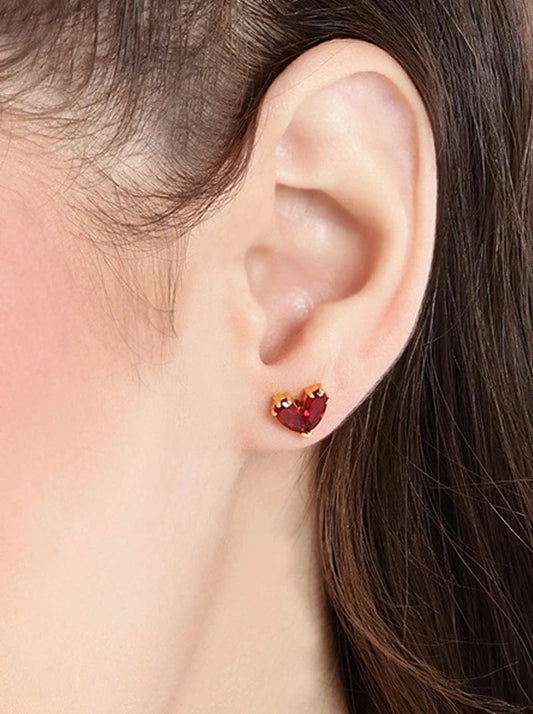 Scarlet Heart Stud Earrings (Pure Silver) - Gold
