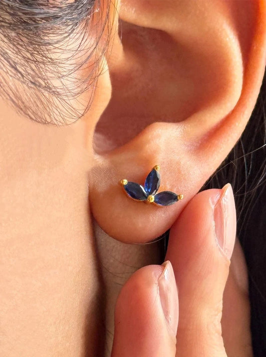 Noir Navy Stud Earrings (Pure Silver) - Gold