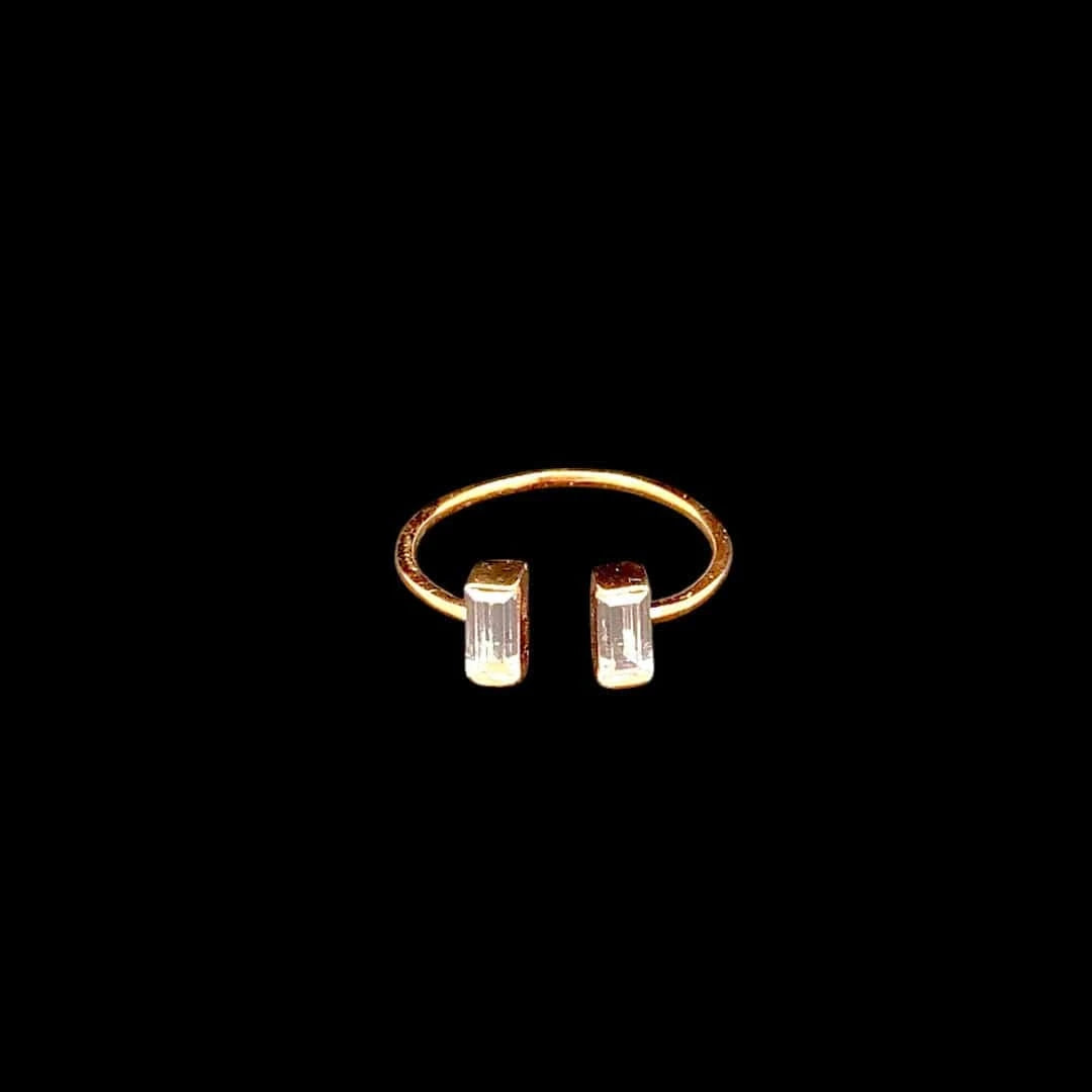 Crystal Baguette Open Ring (Pure Silver) - Rose Gold