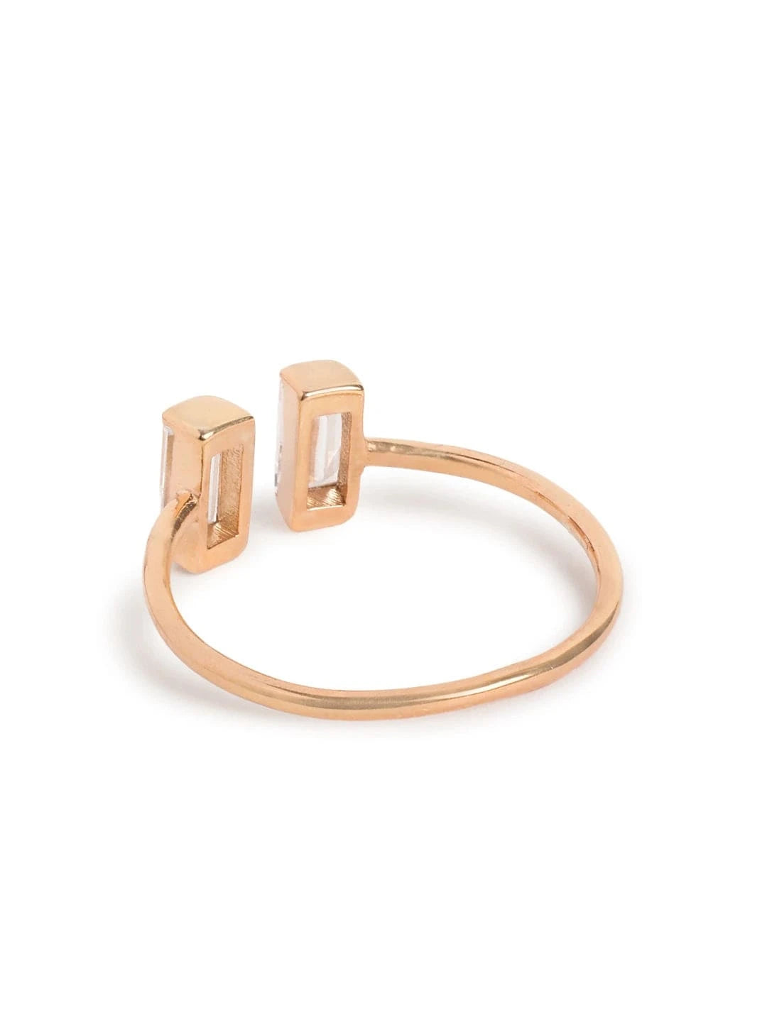 Crystal Baguette Open Ring (Pure Silver) - Rose Gold
