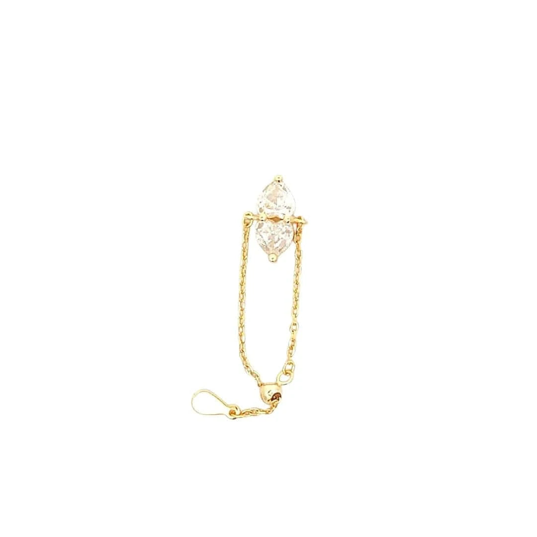 Twin Heart Adjustable Chain Ring (Pure Silver) - Gold