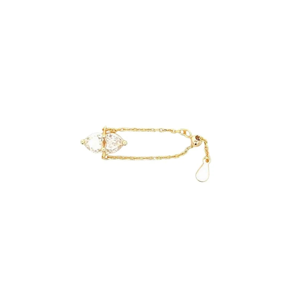 Twin Heart Adjustable Chain Ring (Pure Silver) - Gold