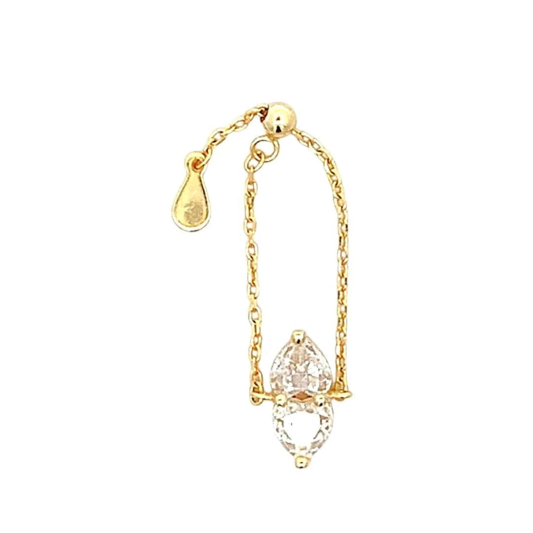 Twin Heart Adjustable Chain Ring (Pure Silver) - Gold