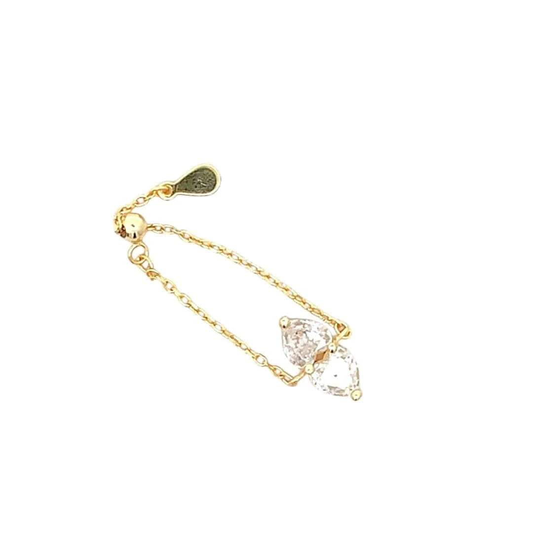 Twin Heart Adjustable Chain Ring (Pure Silver) - Gold