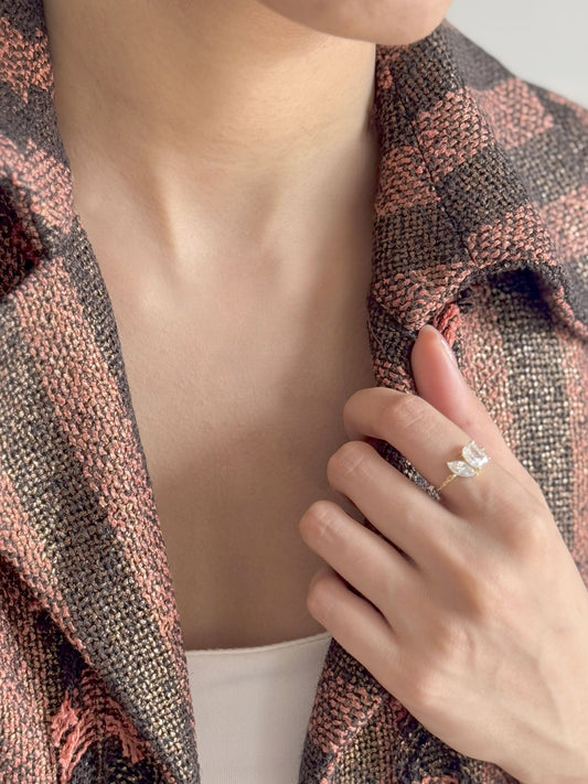 Toi et Moi Adjustable Chain Ring (Pure Silver) - Gold