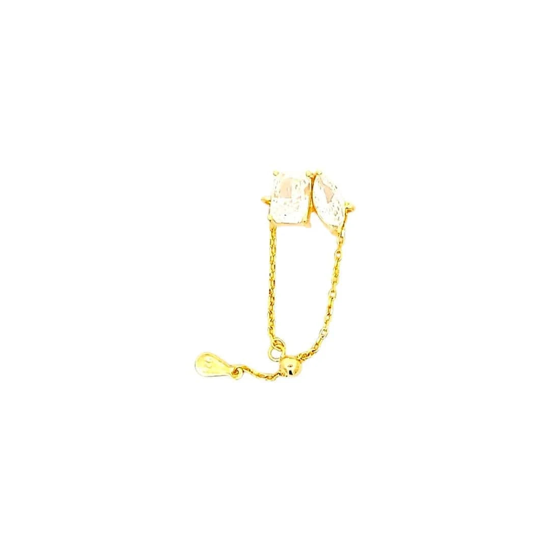 Toi et Moi Adjustable Chain Ring (Pure Silver) - Gold