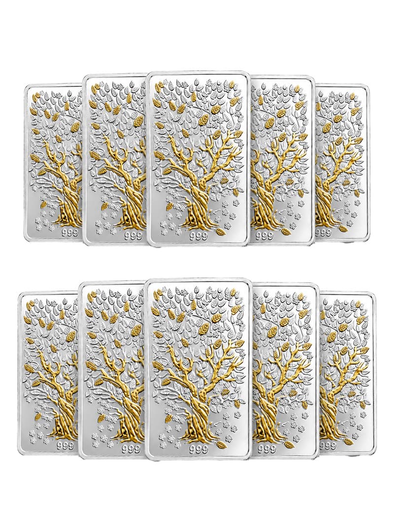 Silver Bar 999 Pure Silver Lucky Banyan Tree -  100g (10g X 10pcs)