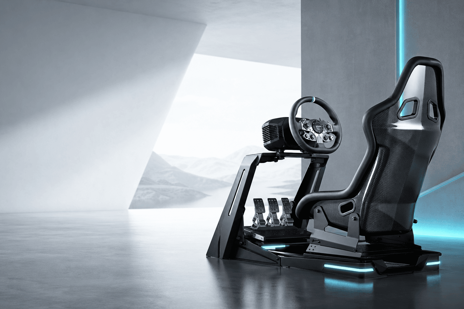 Premium racing simulator in a minimalist studio