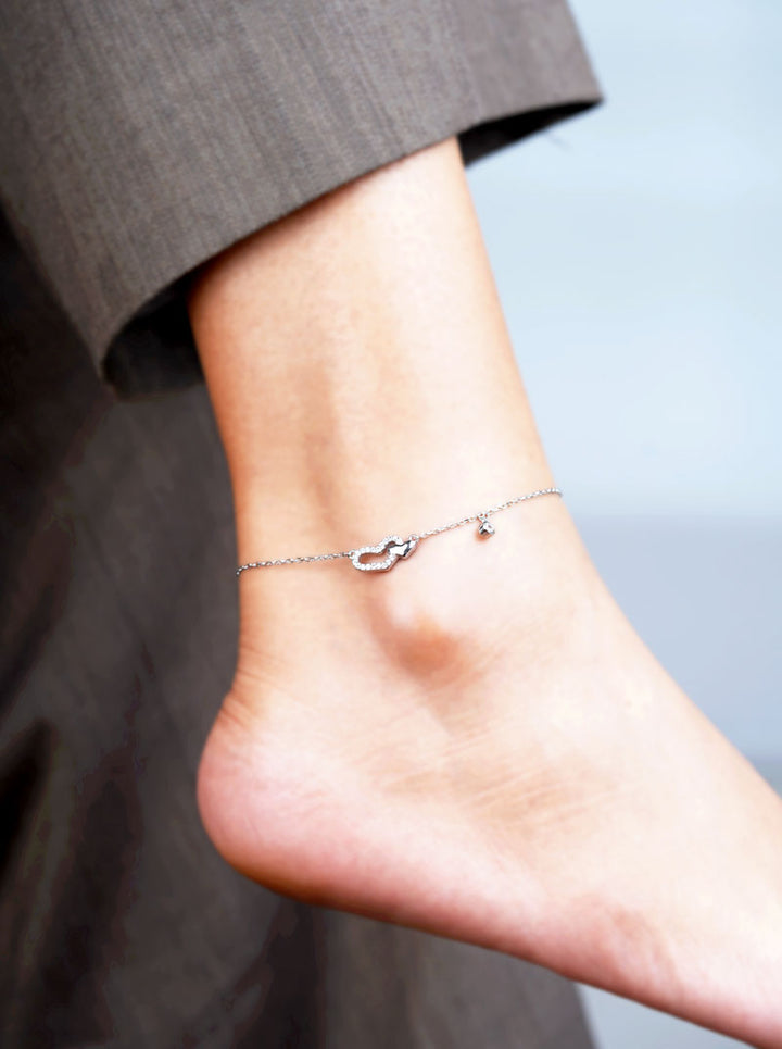 Overlap Heart Single Anklet Silver