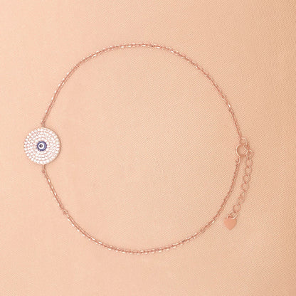 Multi Row Zircon Evil Eye (Single) Anklet (Pure Silver)