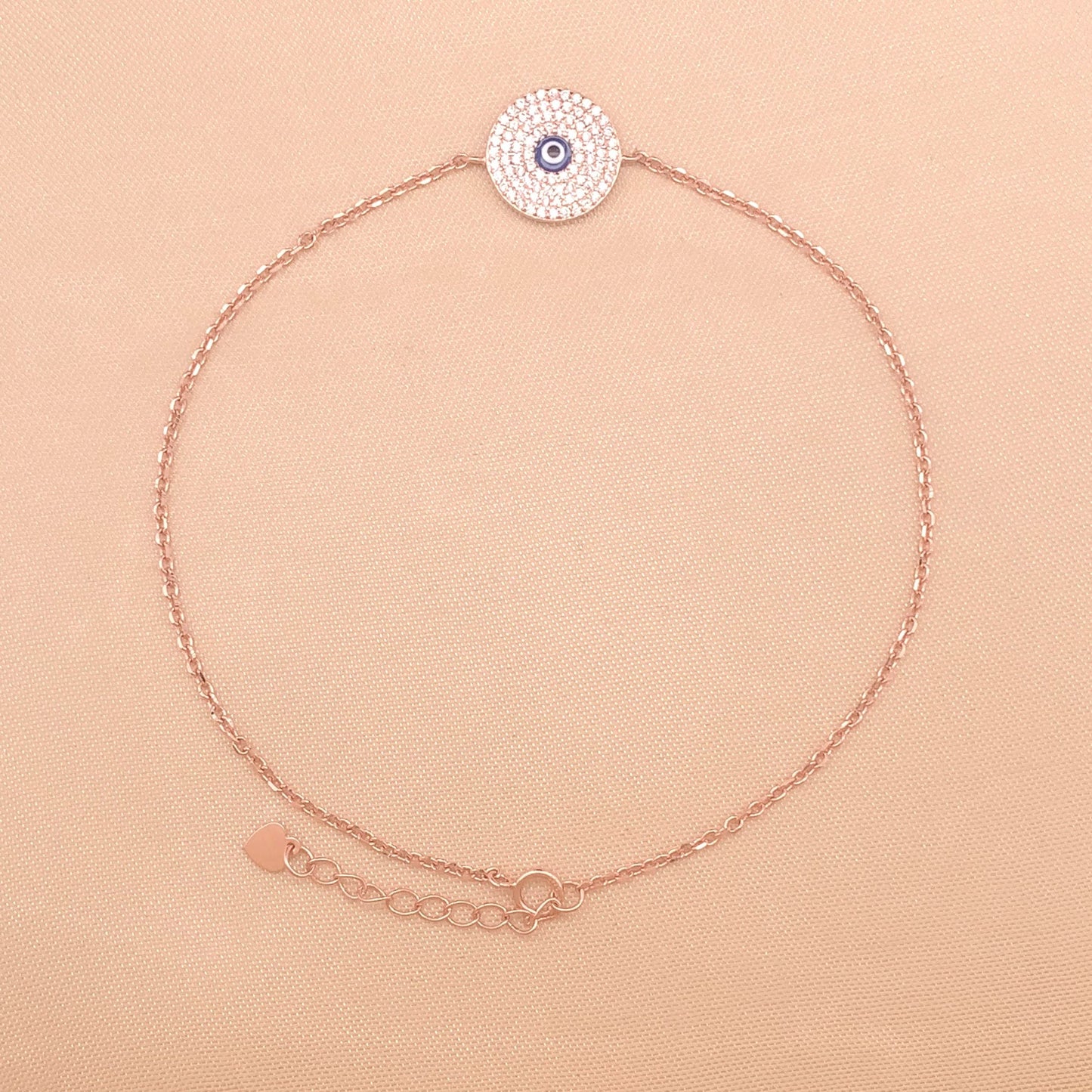 Multi Row Zircon Evil Eye (Single) Anklet (Pure Silver)