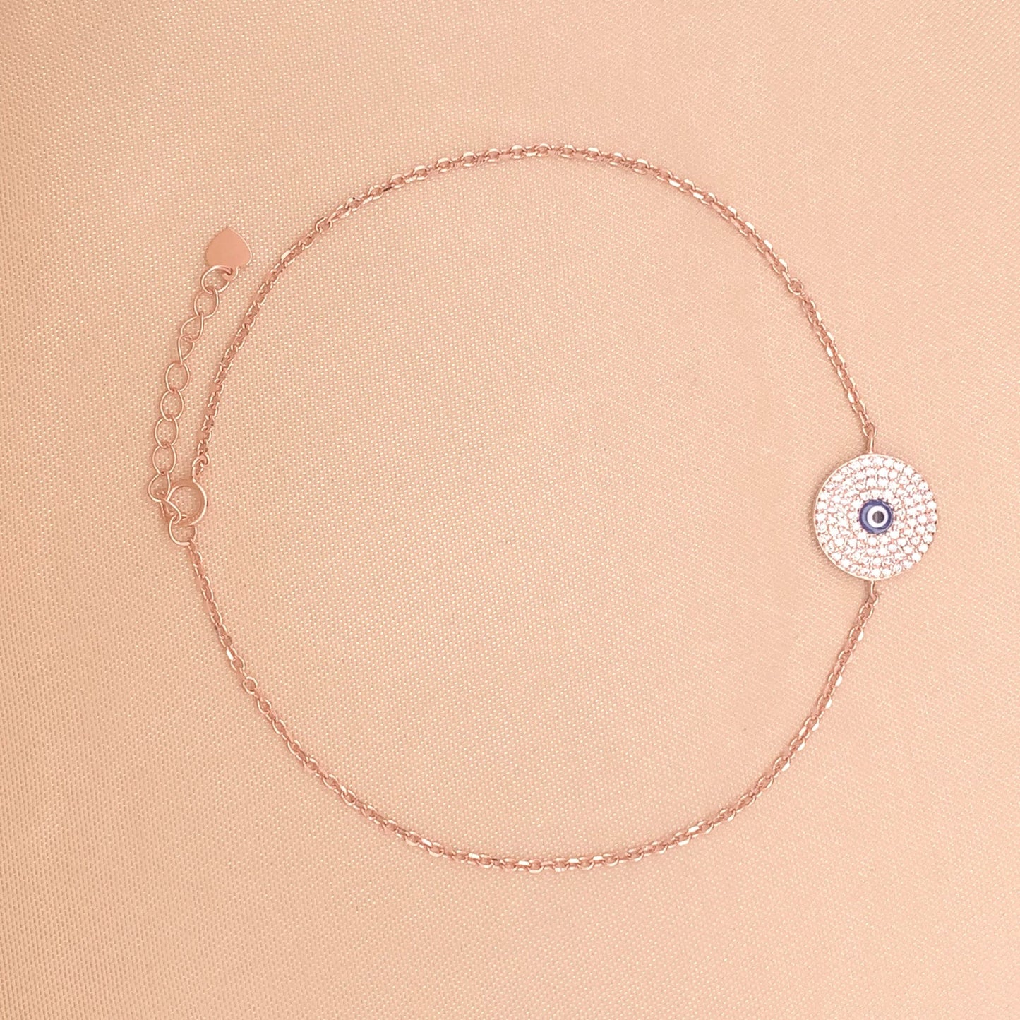 Multi Row Zircon Evil Eye (Single) Anklet (Pure Silver)