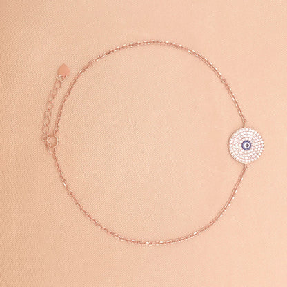Multi Row Zircon Evil Eye (Single) Anklet (Pure Silver)